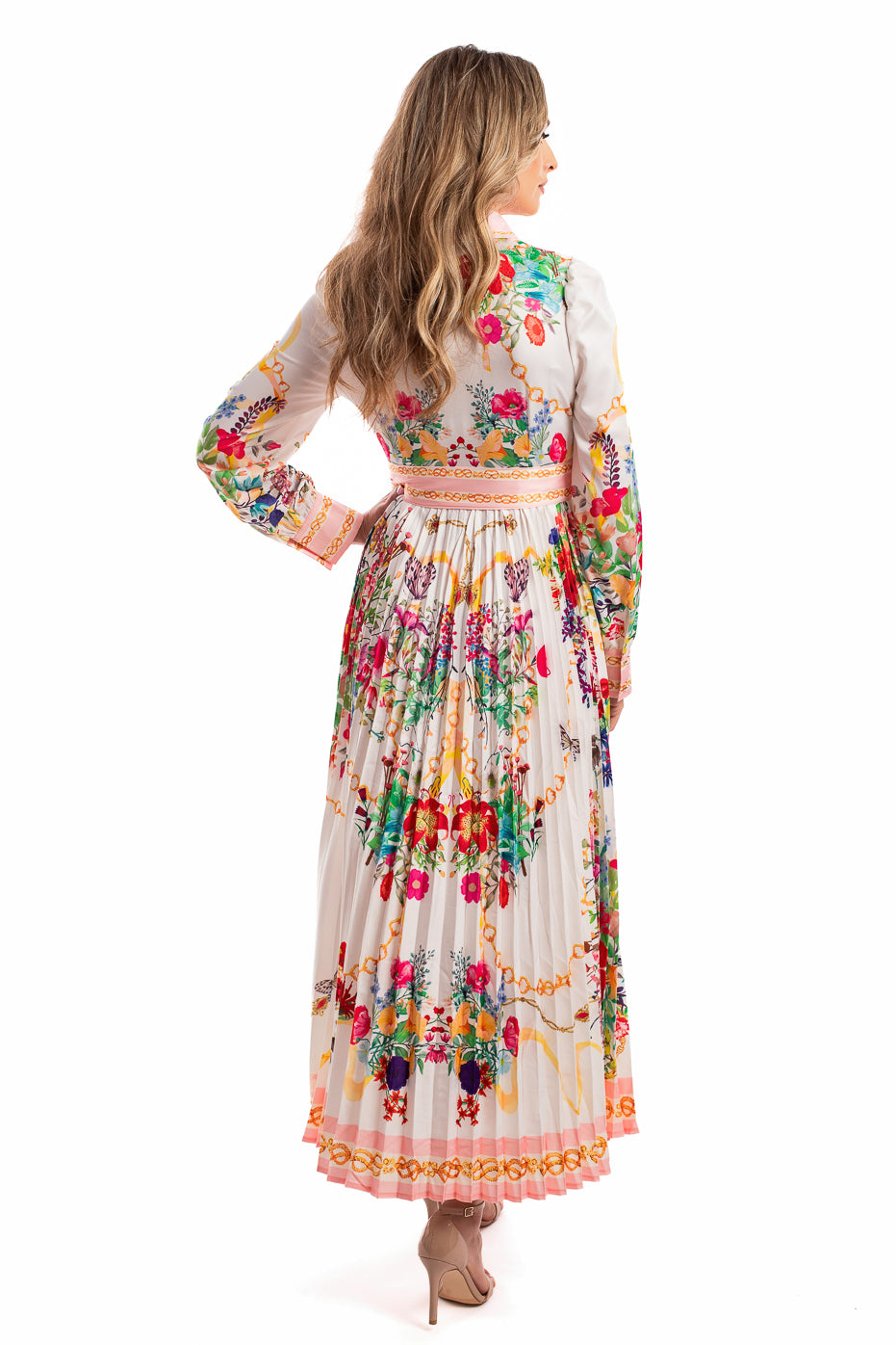 Rochie cu Imprimeu Multicolor si Pliseu