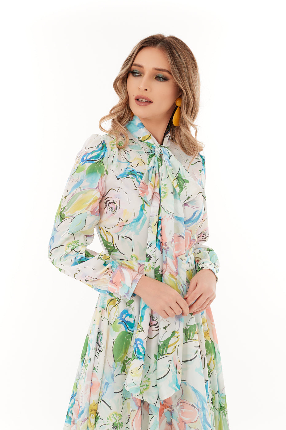 Rochie Din Matase Cu Print Pastel