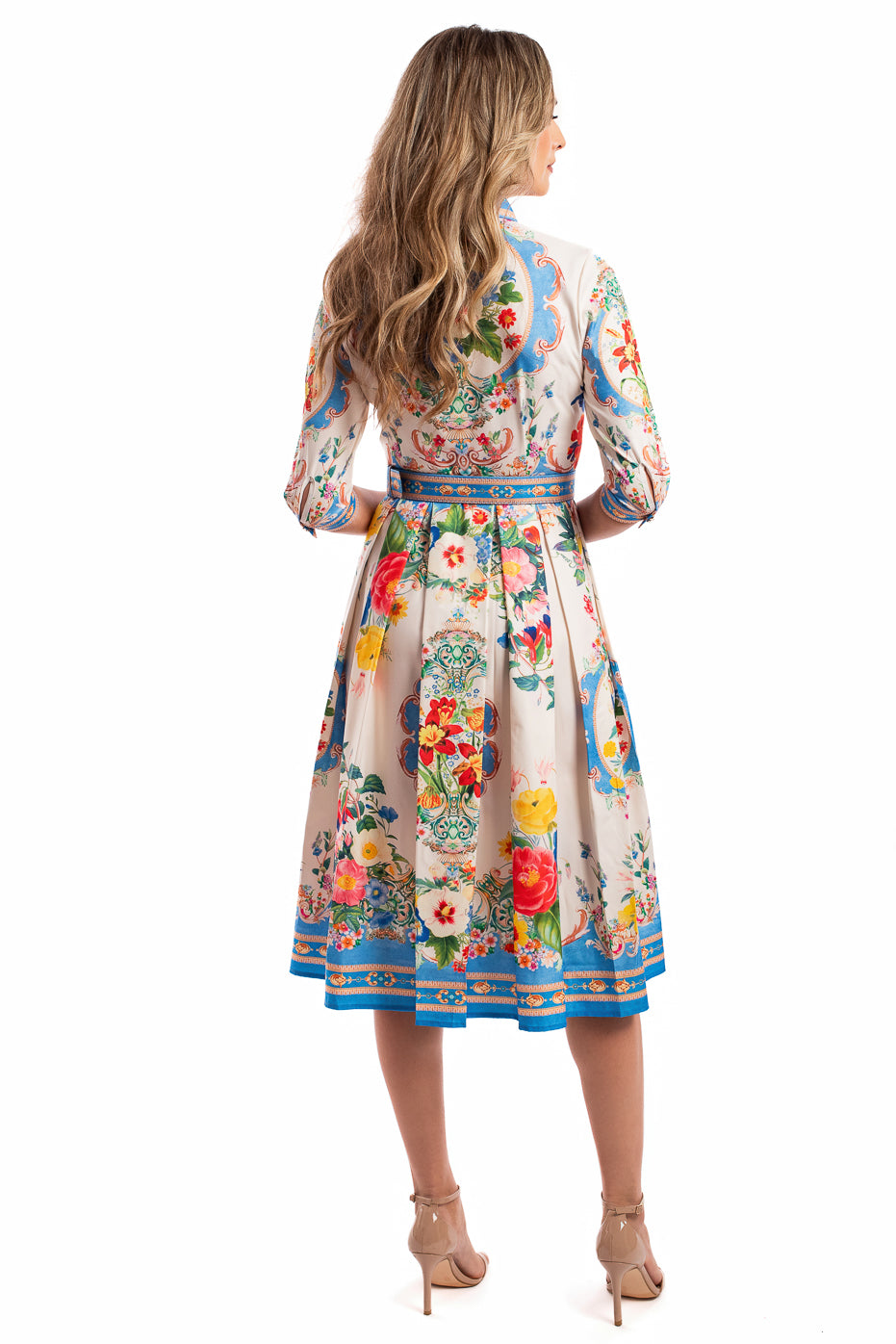 Rochie cu Print Floral si Nasturi Pretiosi