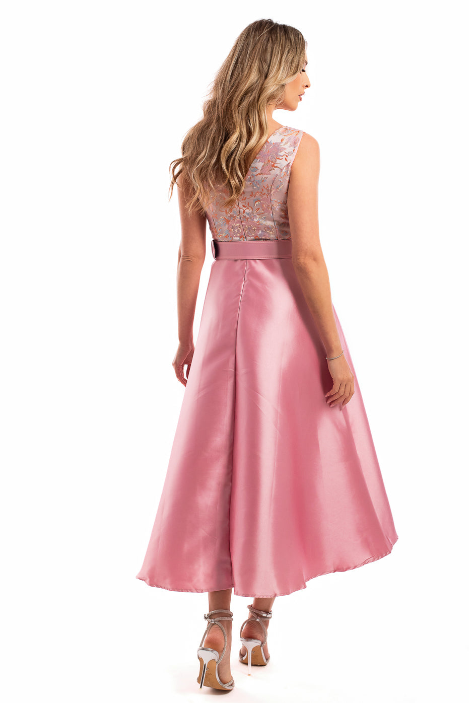 Rochie de Seara Roz cu Accesoriu tip Brosa