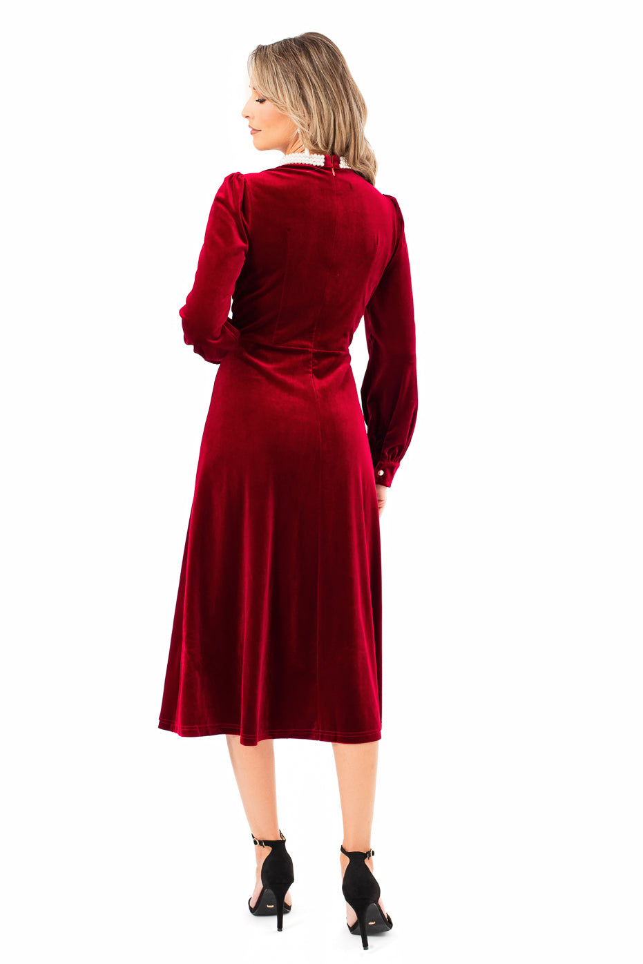 Rochie din Catifea Visinie cu Guler din Margele