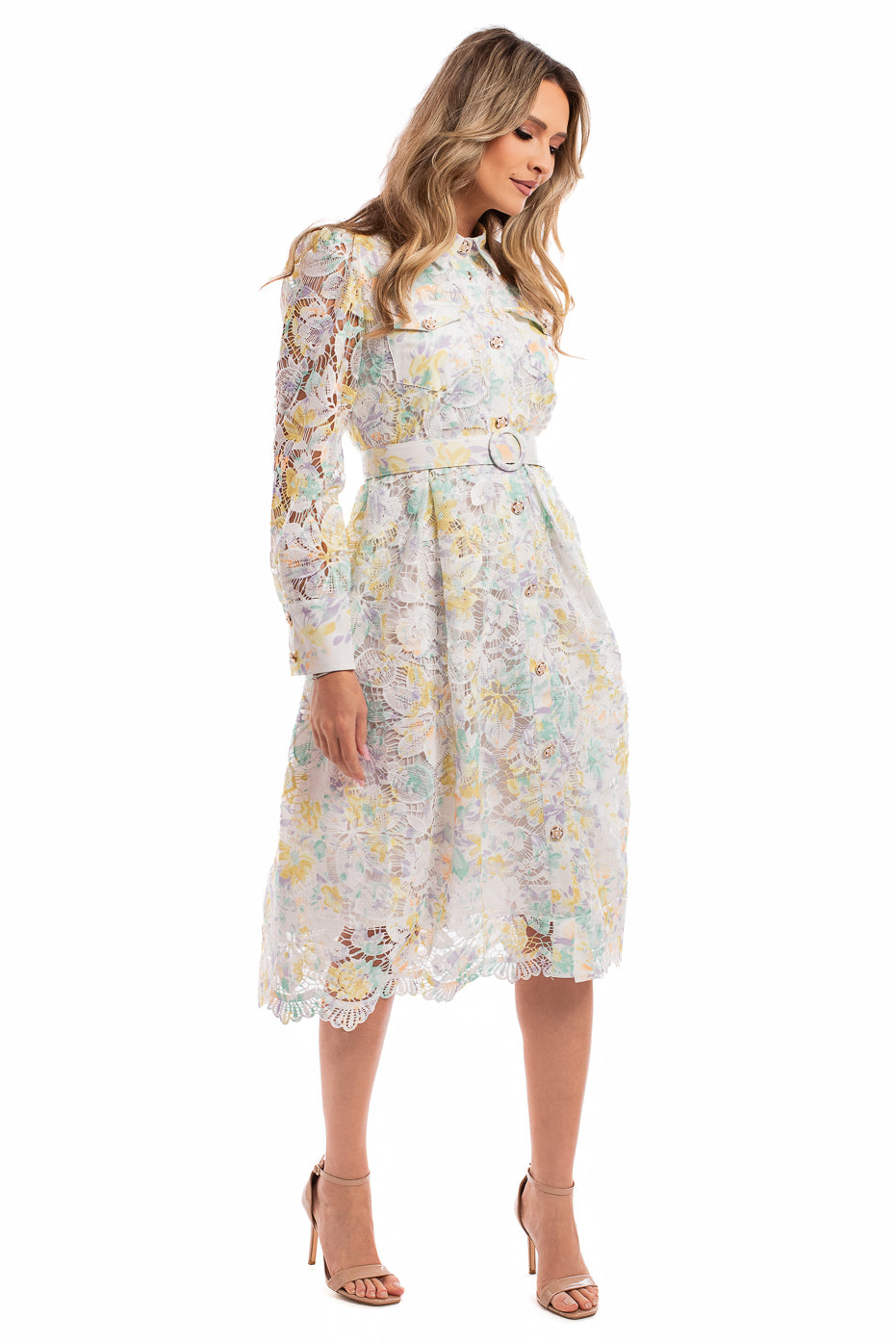 Rochie din Dantela cu Imprimeu Pastel