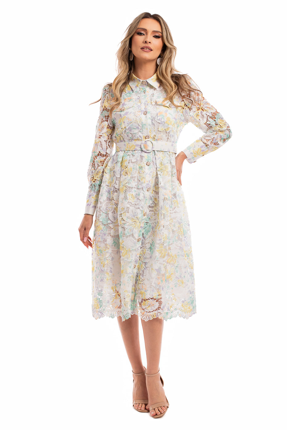 Rochie din Dantela cu Imprimeu Pastel