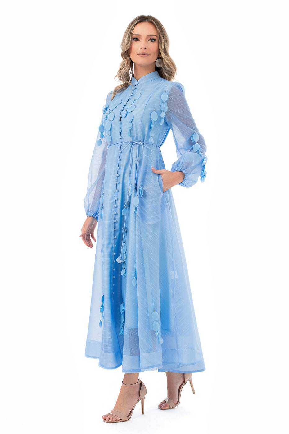 Rochie din Organza Bleu cu Aplicatii
