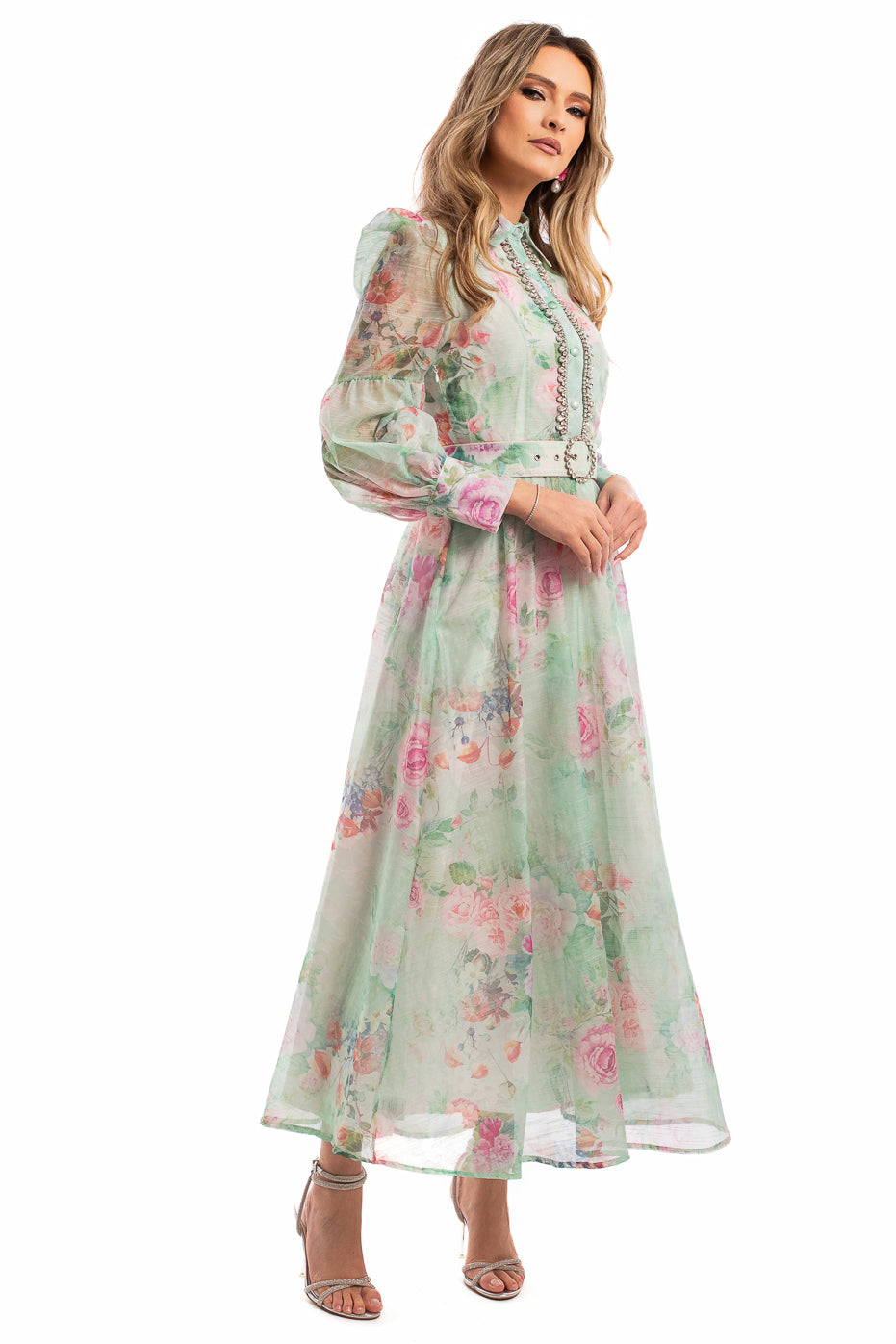 Rochie din Organza cu Print si Strasuri