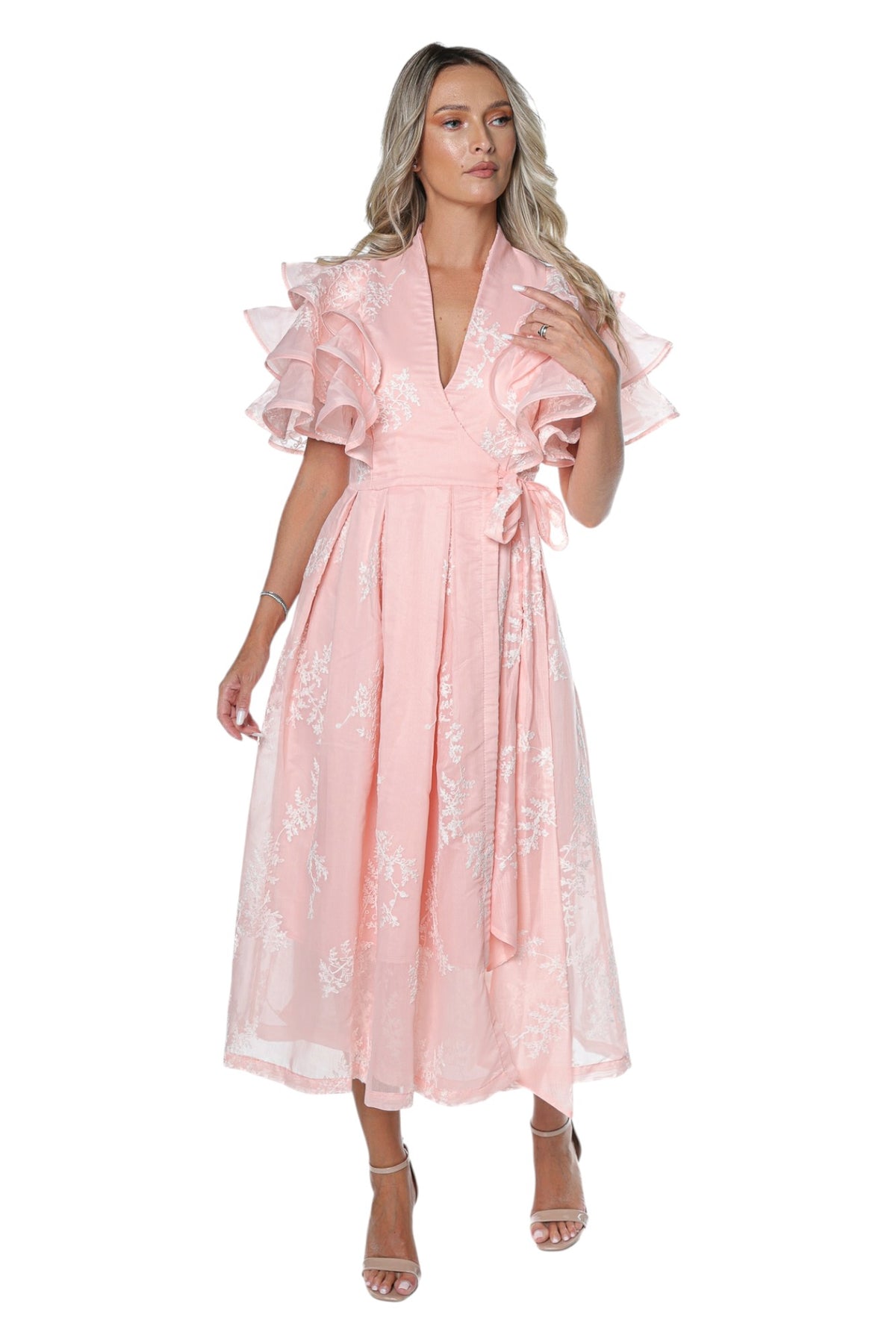 Rochie din Organza cu Volane pe Umeri