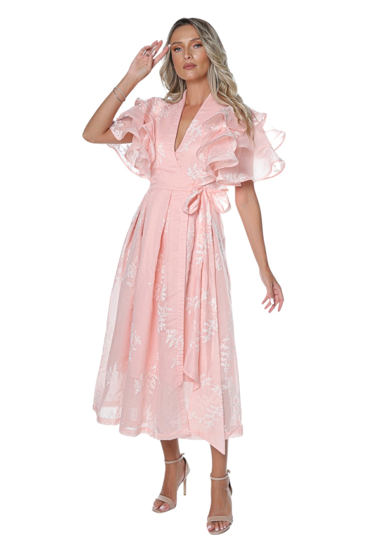 Rochie din Organza cu Volane pe Umeri