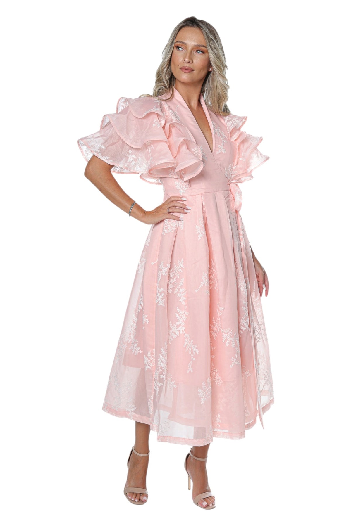 Rochie din Organza cu Volane pe Umeri