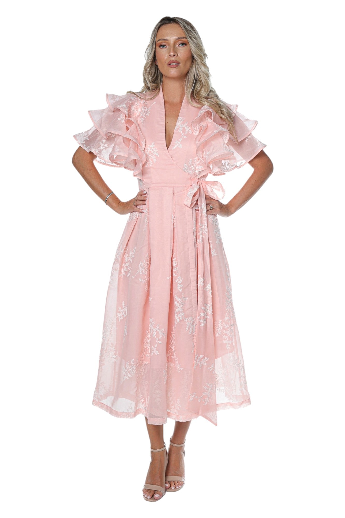Rochie din Organza cu Volane pe Umeri