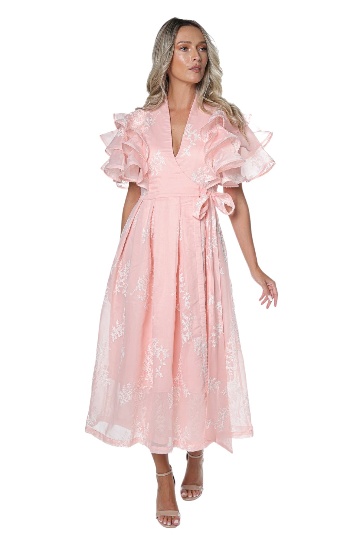 Rochie din Organza cu Volane pe Umeri