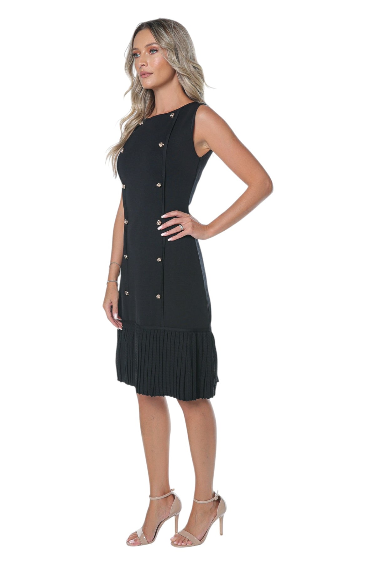 Rochie din Tricot Negru cu Nasturi Decorativi