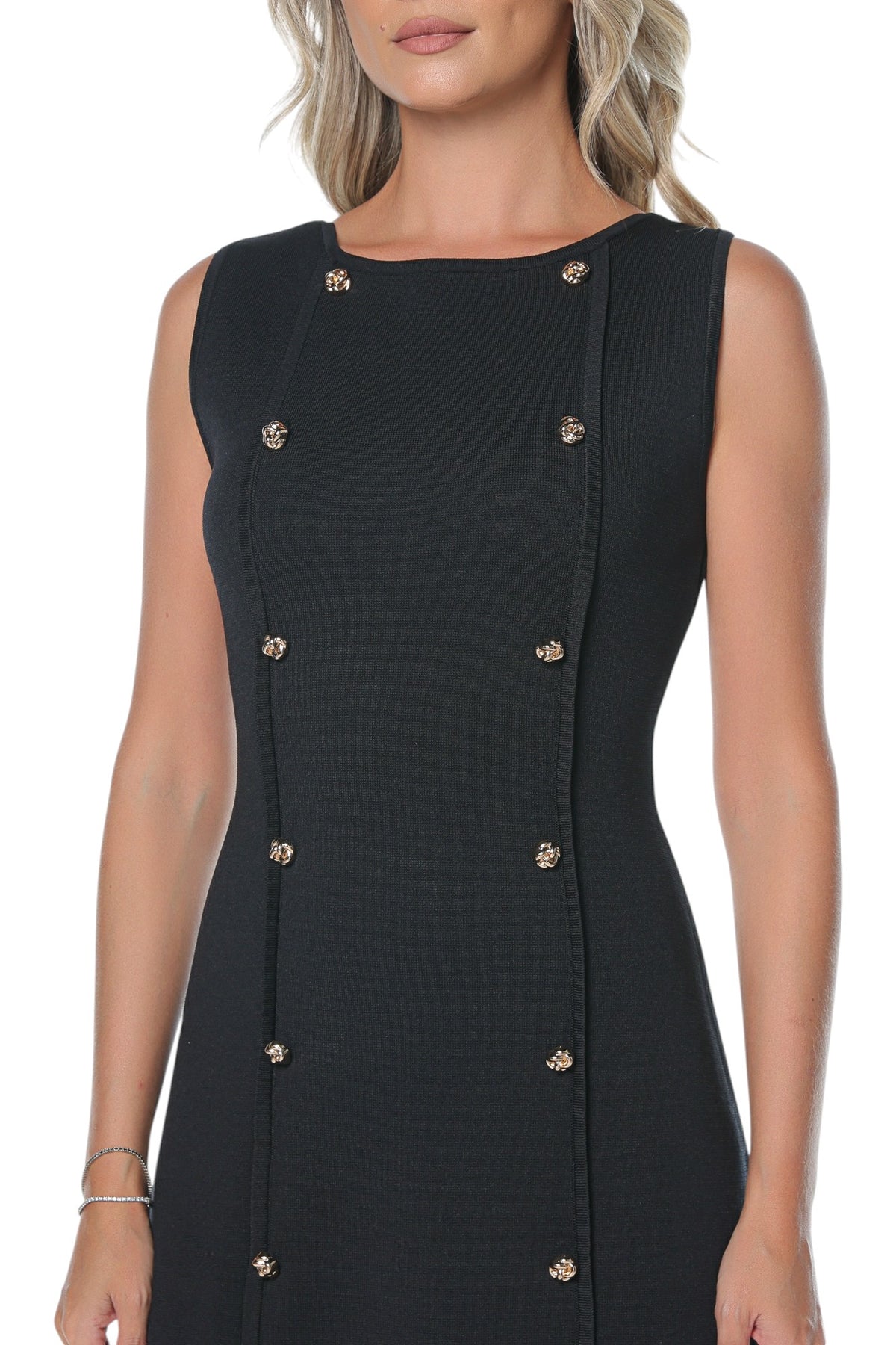 Rochie din Tricot Negru cu Nasturi Decorativi