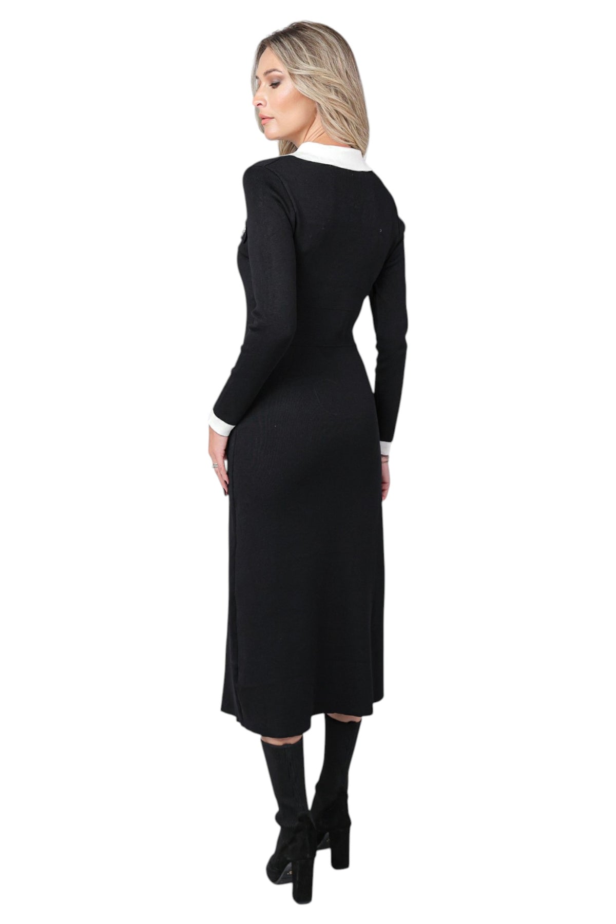 Rochie din Tricot Negru cu Strasuri