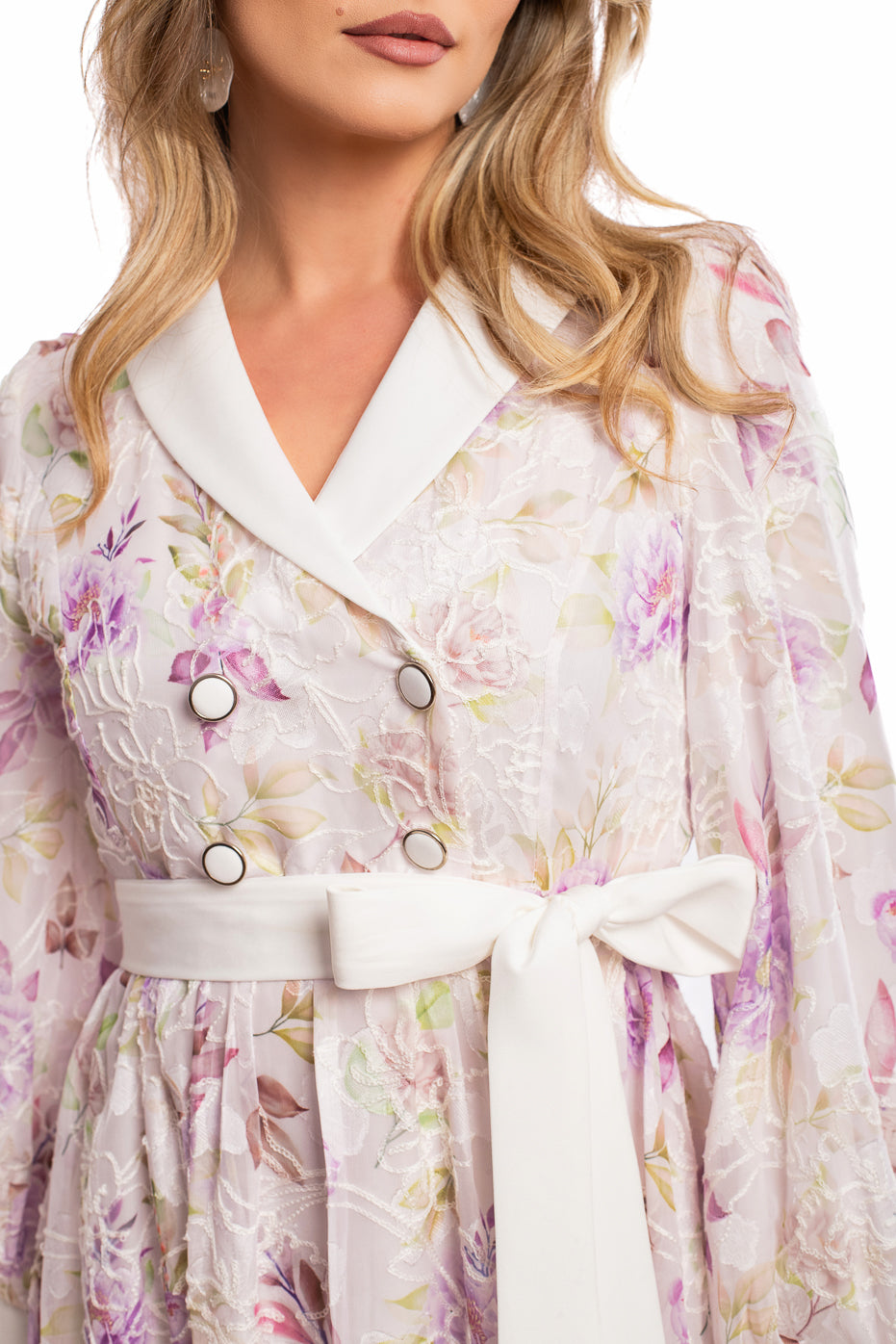 Rochie din Voal Brodat cu Guler tip Sal