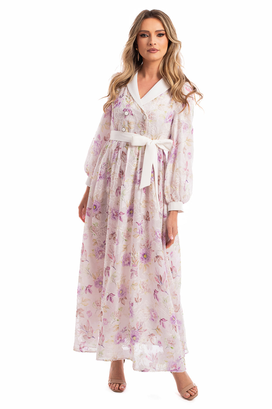 Rochie din Voal Brodat cu Guler tip Sal