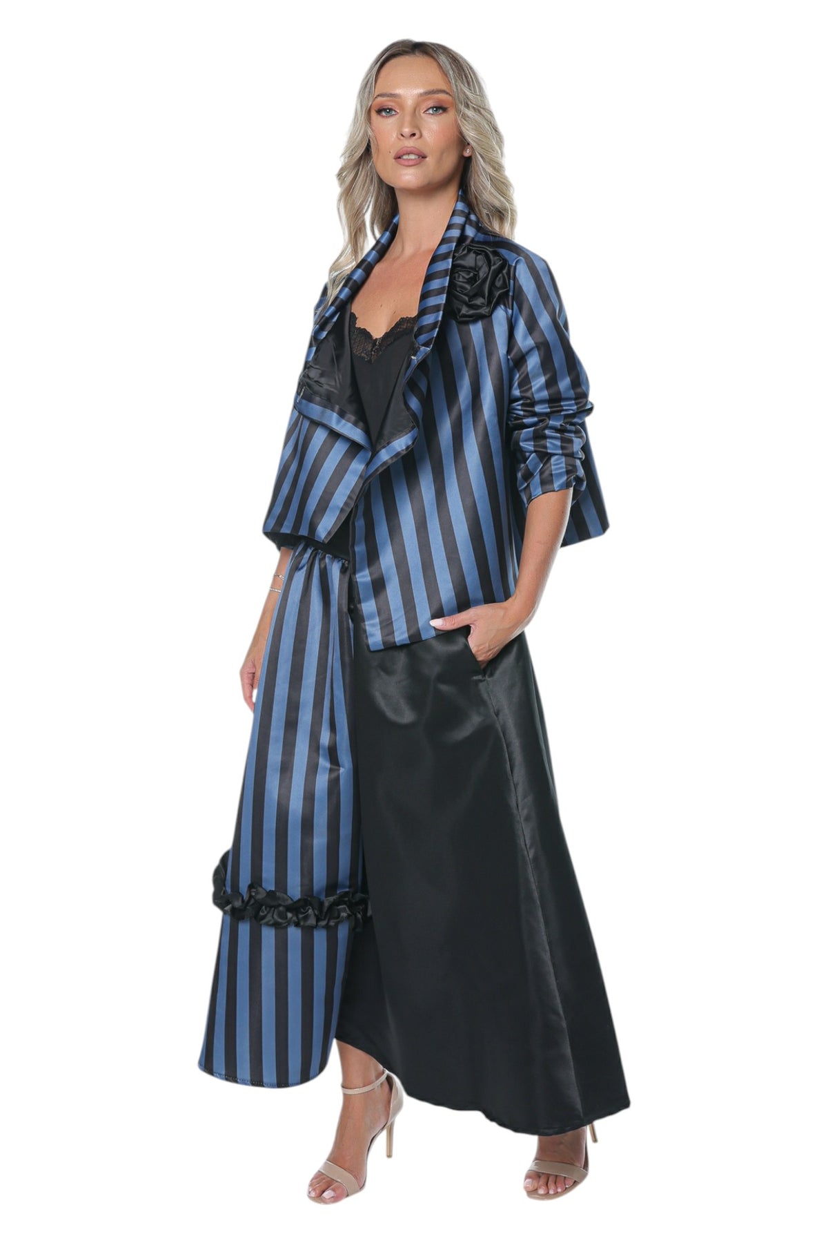 Set Elegant din Tafta cu Dungi Albastre