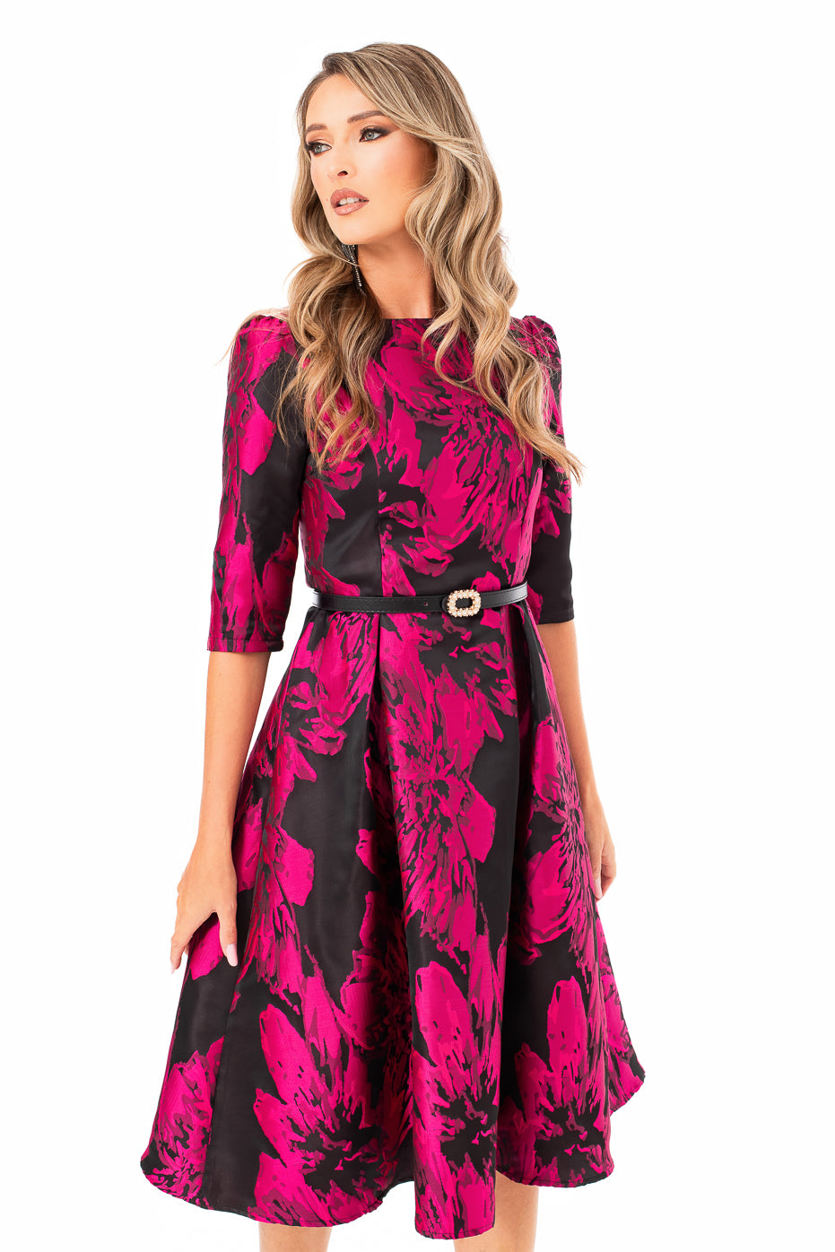 Rochie Midi Eleganta din Tafta cu Imprimeu