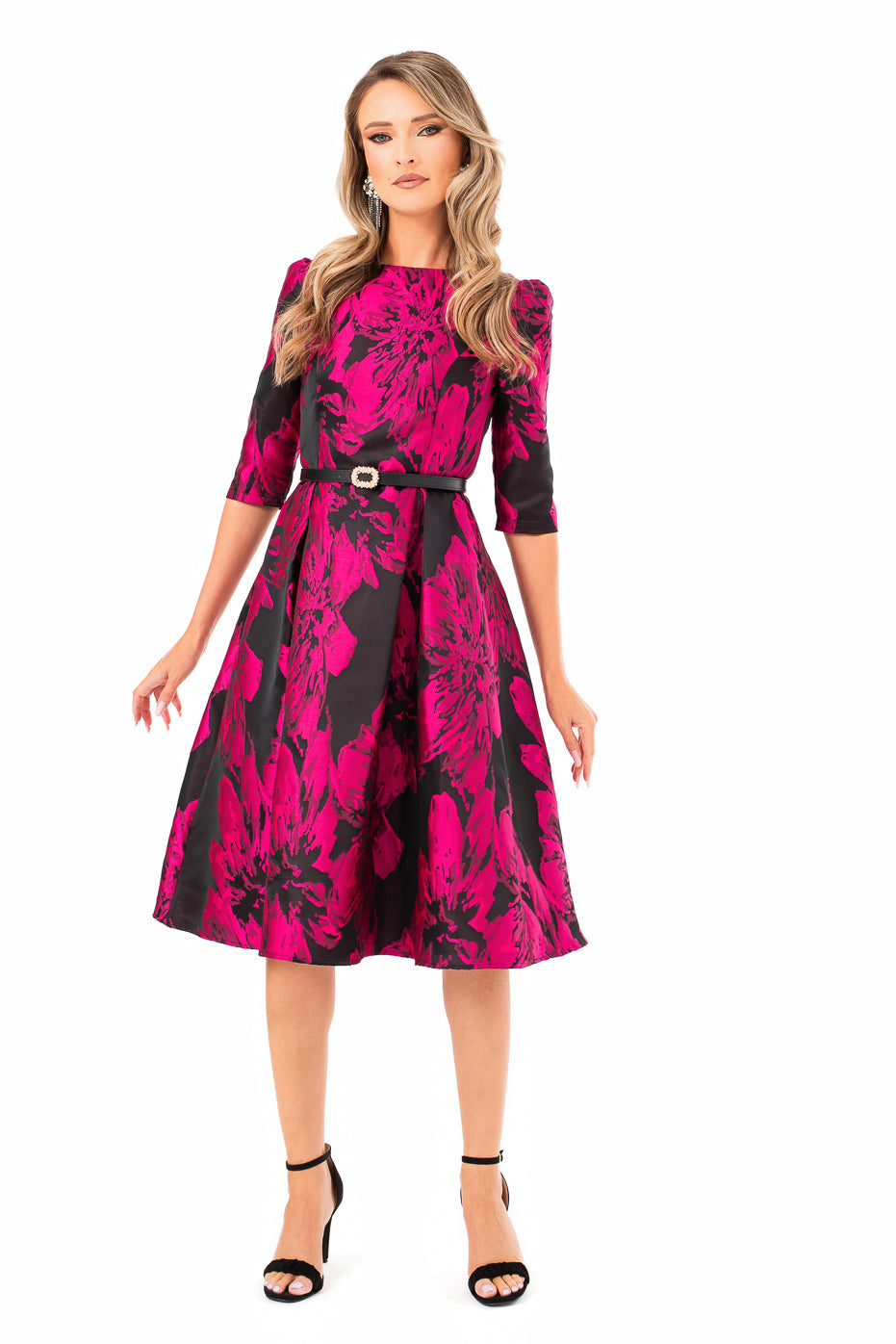 Rochie Midi Eleganta din Tafta cu Imprimeu